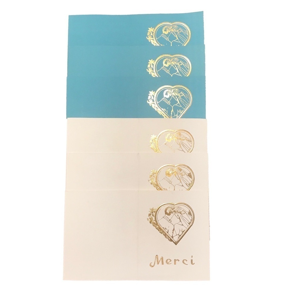 Vintage 60s 70s Gold Embossed Wedding Photo Thank You Cards Blue & White